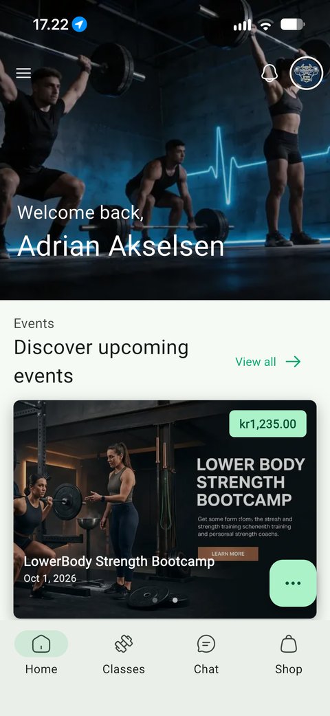 Booking Board member app home screen with a personal welcome and upcoming events